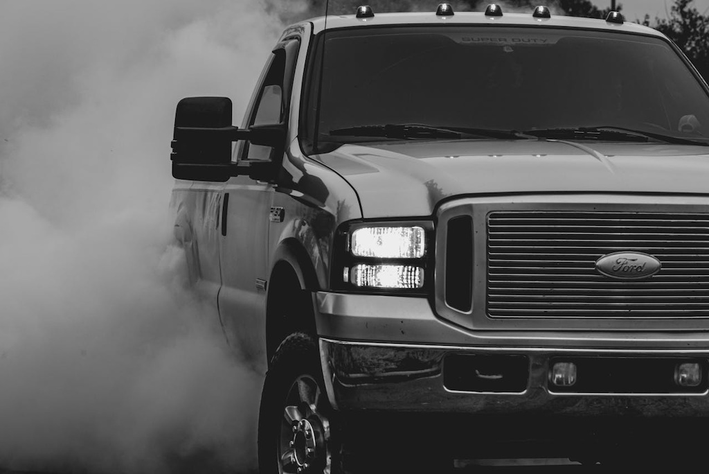 grayscale photo of ford pickup truck