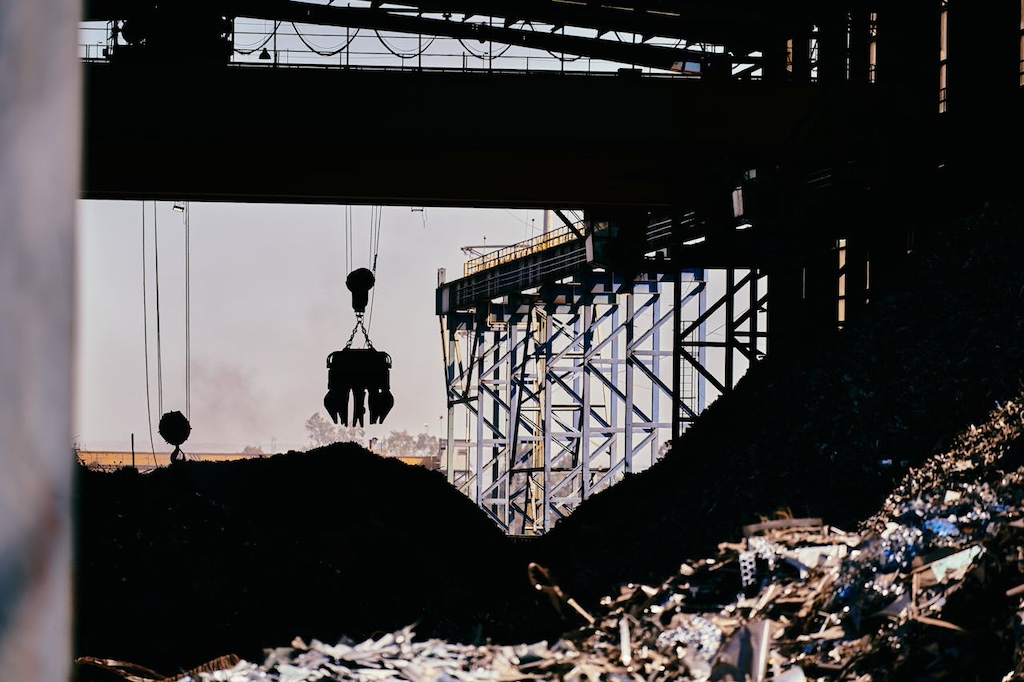 industrial crane at a recycling facility