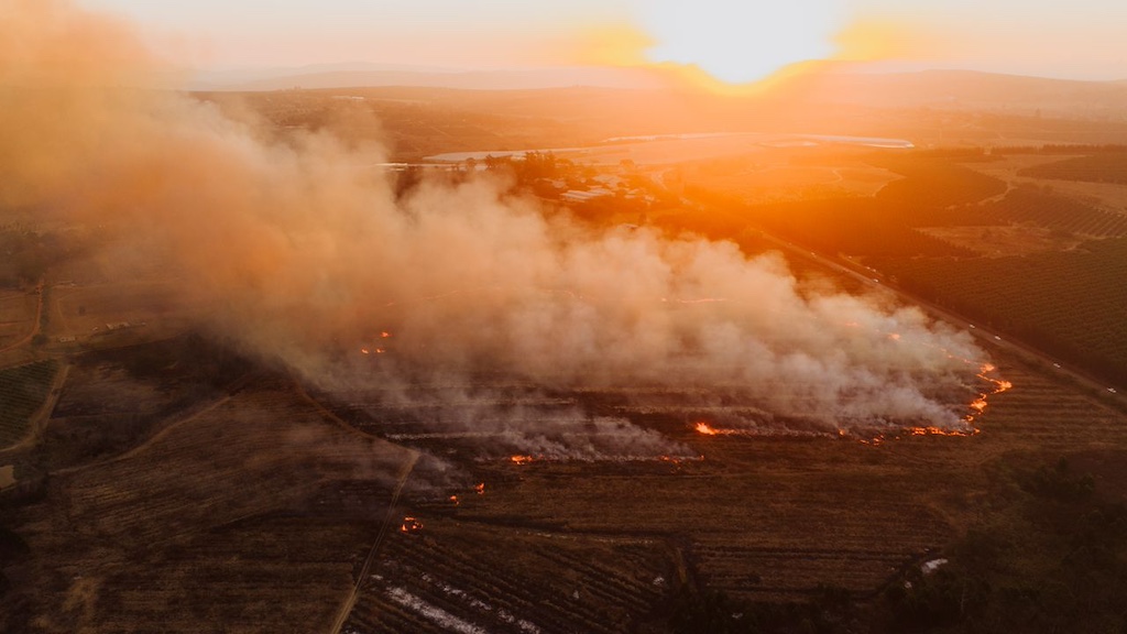 Aerial View of Wildfire at Sunset in Mpumalanga